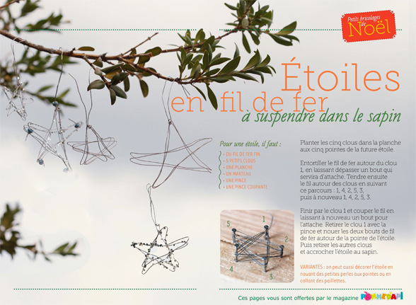 Étoiles en fil de fer à suspendre dans le sapin - Supplément pour les parents au n° 598 de Pomme d’Api, décembre 2015 - Supplément pour les parents au n° 598 de Pomme d’Api, décembre 2015