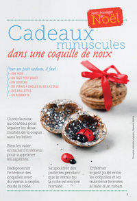 Cadeaux minuscules dans une coquille de noix - Conception, réalisation et photos : Raphaële Vidaling - Supplément pour les parents au n° 598 de Pomme d’Api, décembre 2015