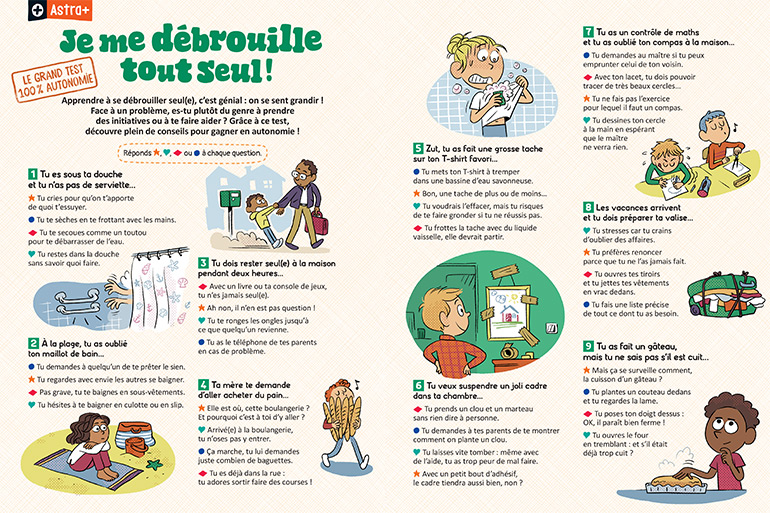 Grand test 100% autonomie, Astrapi n°1005, 1er janvier 2023. Illustrations : Yann Cozi.