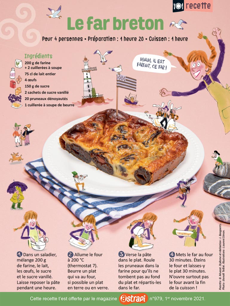 © Photo : Benoît Teillet. Illustrations : Laurent Simon. “Le far breton”, Astrapi n°979, 1er novembre 2021.