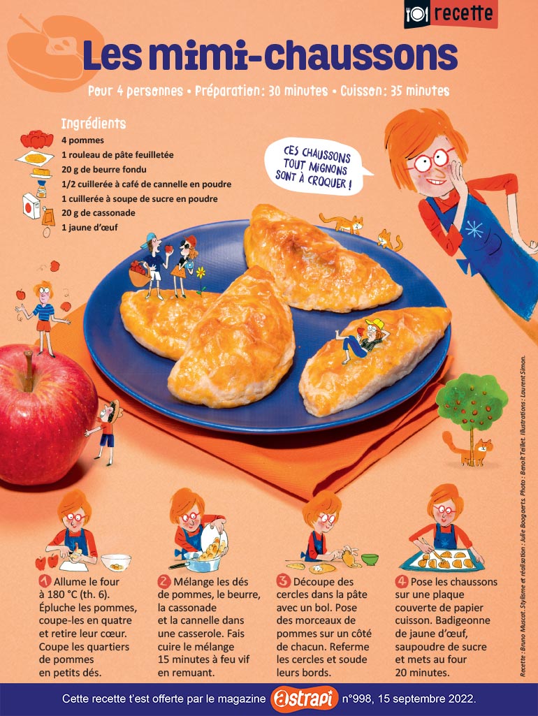“Les mimi-chaussons”, Astrapi n°998, 15 septembre 2022. Photo : Benoît Teillet. Illustrations : Laurent Simon.