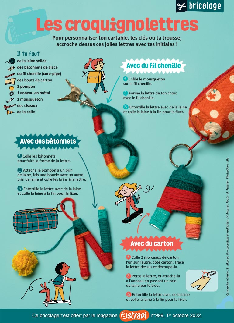 “Les croquignolettres”, Astrapi n°999, 1er octobre 2022. Photo : Benoît Pelletier. Illustrations : Aki.