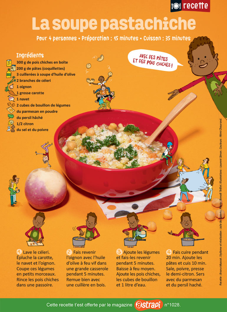 La soupe pastachiche, Astrapi n°1028, 15 janvier 2024. Photo : Benoît Teillet. Illustrations : Laurent Simon.