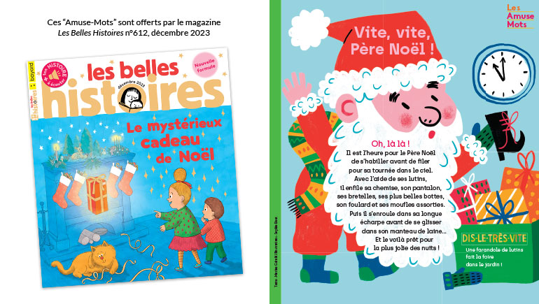 Les Amuse-mots : Vite, vite, Père Noël !, Les Belles Histoires n°612, décembre 2023. © Illustrations : Sophie Beer.