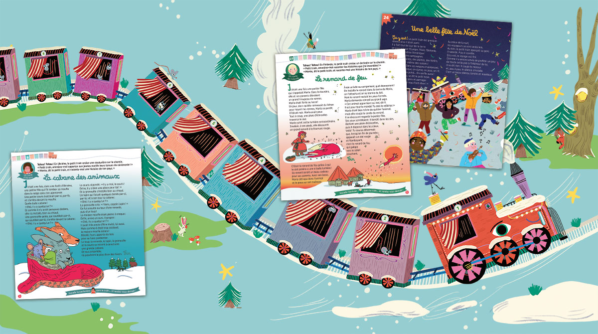 Pomme d'Api n° 706, décembre 2024. 24 contes du monde pour attendre Noël, à lire et à écouter + un petit train de l'Avent à fabriquer et à compléter du 1er au 24 décembre avec les enfants.