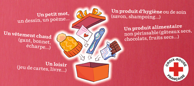 Un Noël solidaire - Que mettre dans la boîte ? - Illustration : Yann Cozic.