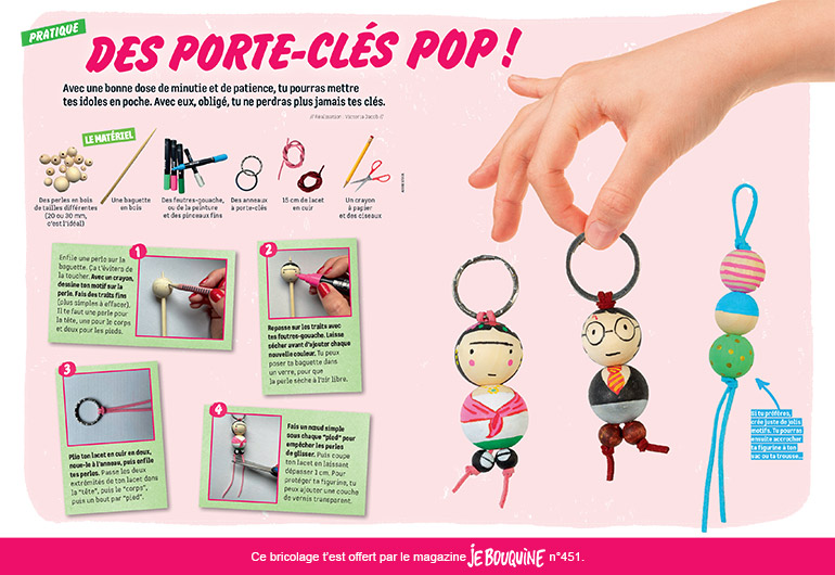 “Des porte-clés pop !”, Je bouquine n°451, septembre 2021. Réalisation et photos : Victoria Jacob.