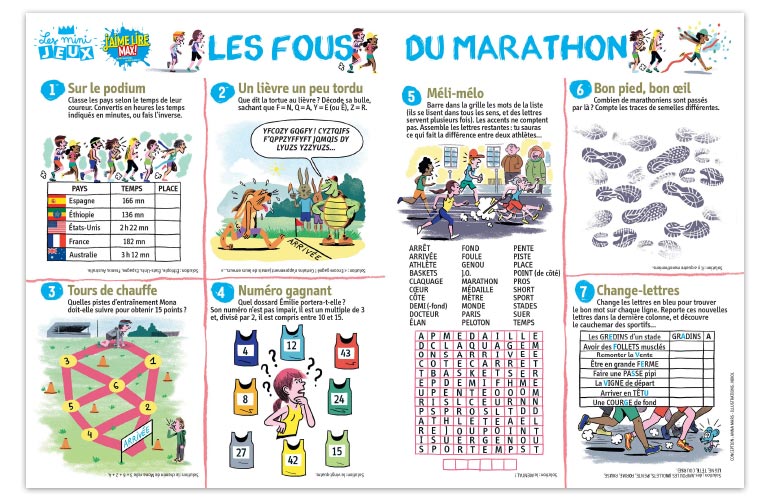 “Les fous du marathon”, J'aime lire Max n°232. Conception&nbsp;: Anna Mars. Illustrations&nbsp;: Nikol.