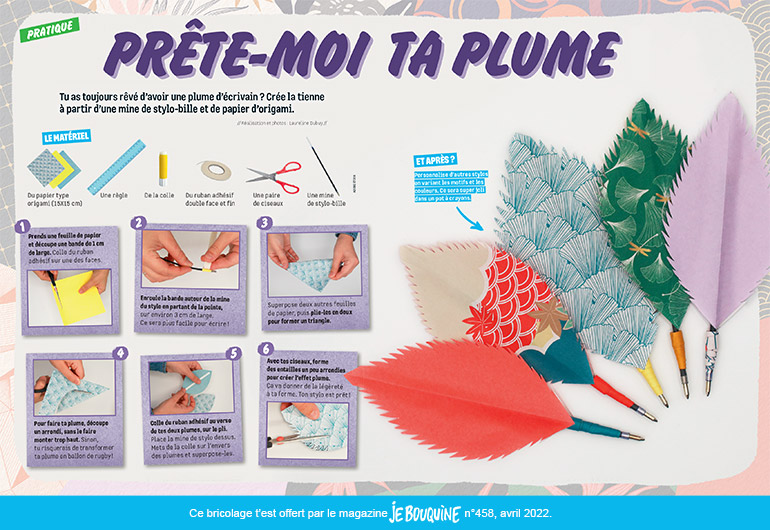 “Bricolage : prête-moi ta plume”, Je bouquine n°458, avril 2022. Photos : Laureline Dubuy.