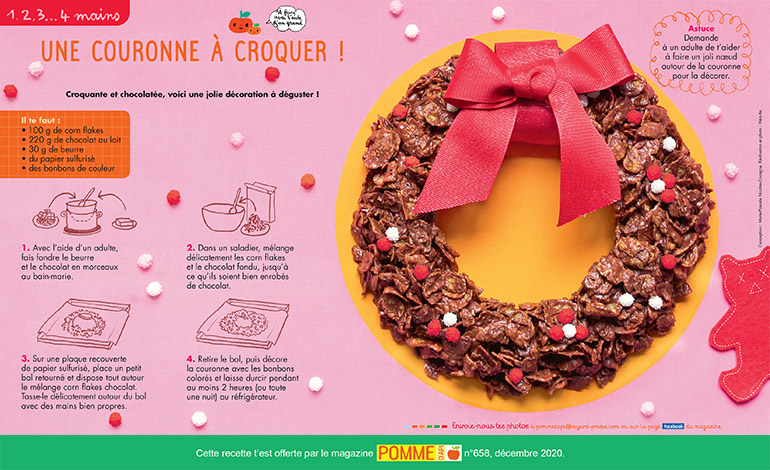 Une couronne à croquer”, Pomme d’Api n°658, décembre 2020. Conception : Marie-Pascale Nicolas-Cocagne. Réalisation et photo : Hélo-Ita.