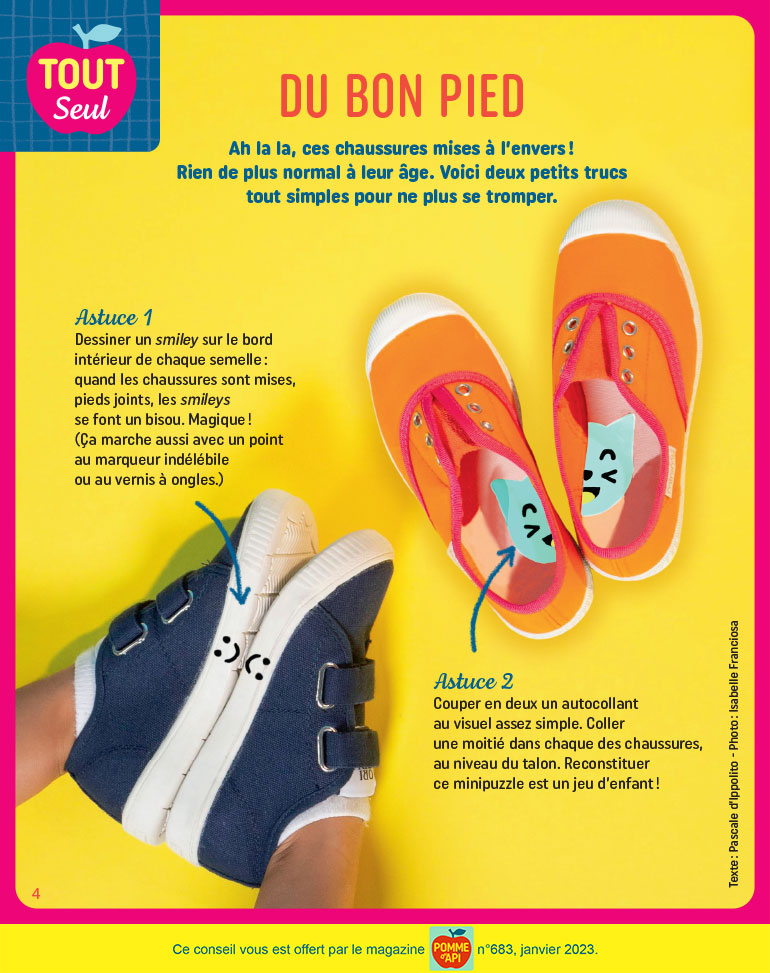 Du bon pied, supplément pour les parents du magazine Pomme d'Api n°683, janvier 2023. Photo : Isabelle Franciosa.
