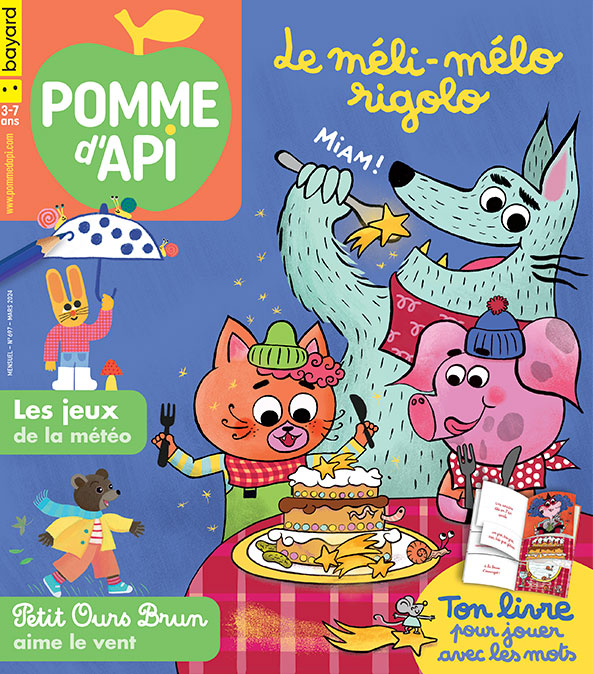 Couverture du magazine Pomme d'Api n° 697, mars 2024 - Le méli-mélo rigolo.