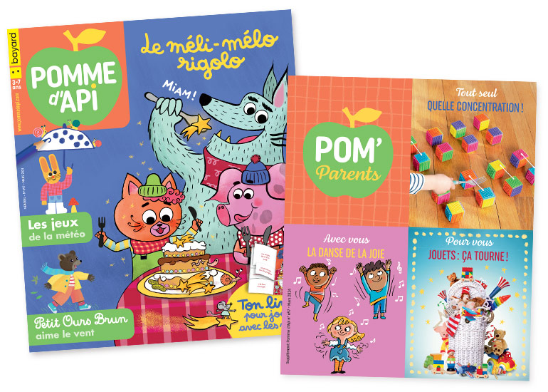 Couverture du magazine Pomme d'Api n° 697, mars 2024 - Le méli-mélo rigolo. Supplément pour les parents.