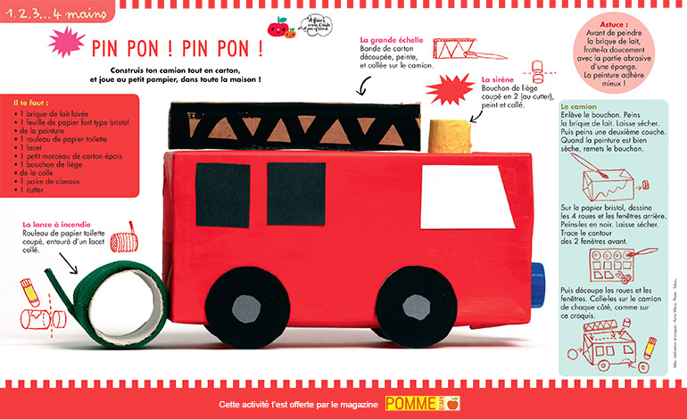 Bricolage : camion de pompier Pomme d'Api n°639 mai 2019