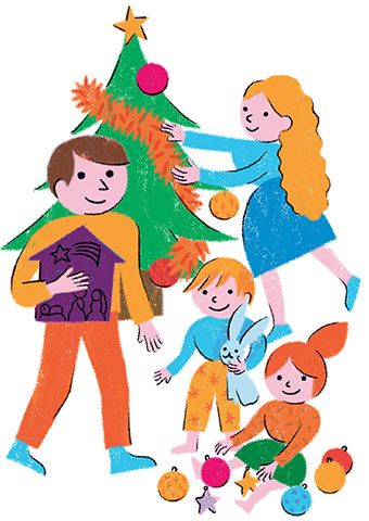 “La crèche de Noël : tradition culturelle ou symbole chrétien ?”, supplément pour les parents du magazine Pomme d’Api n°658, décembre 2020. Texte : Anne Bideault. Illustrations : Claire Perret.