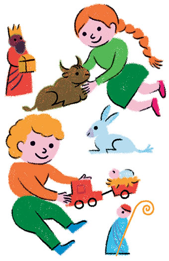 “La crèche de Noël : tradition culturelle ou symbole chrétien ?”, supplément pour les parents du magazine Pomme d’Api n°658, décembre 2020. Texte : Anne Bideault. Illustrations : Claire Perret.