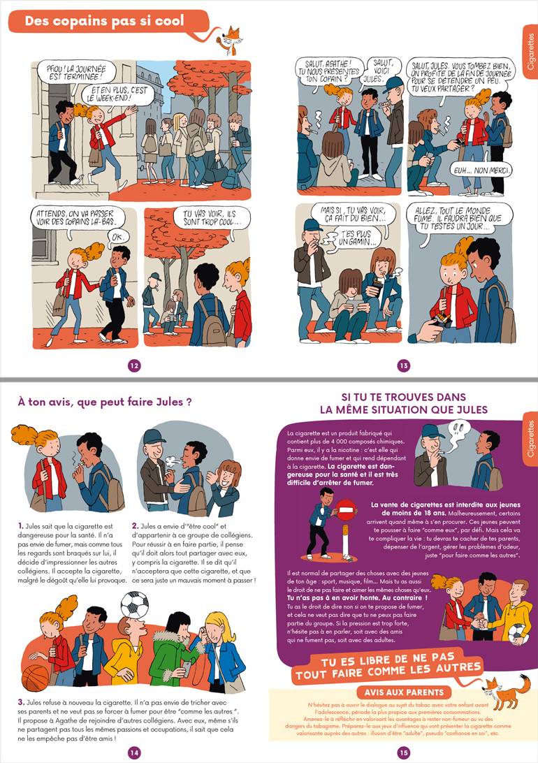 Livret réalisé par les Opérations Spéciales de Bayard Média Développement pour la MILDECA - Mission interministérielle de lutte contre les drogues et les conduites addictives, en partenariat avec Images Doc et J'aime lire Max. Textes : Pauline Payen. Illustrations : Alexandre Franc.