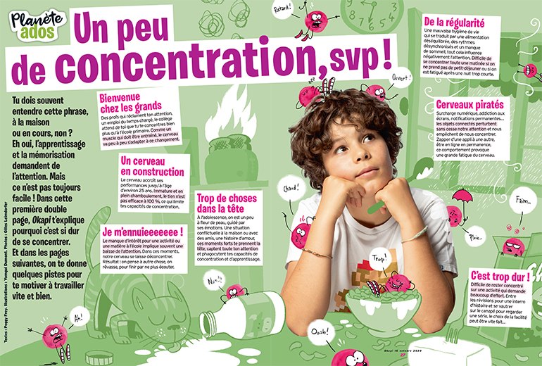 Un peu de concentration, svp&nbsp;! Illustrations&nbsp;: Yomgui Dumont. Photos&nbsp;: Gilles Leimdorfer.