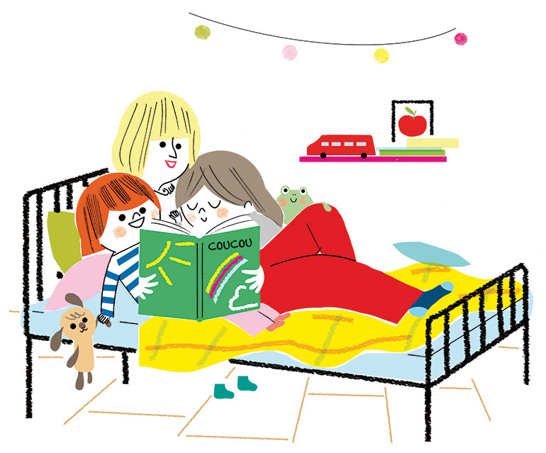 “Lire avec son enfant, pourquoi c'est important”, supplément pour les parents du magazine Pomme d'Api n°647, janvier 2020. Texte&nbsp;: Joséphine Lebard. Illustrations&nbsp;: Sophie Bouxom.