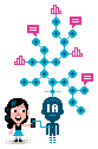 L’IA est un programme informatique qui imite l’intelligence humaine. C’est quoi l’intelligence artificielle ?, Astrapi n°1022, 15 octobre 2023. Illustration : Laurent Bazart.