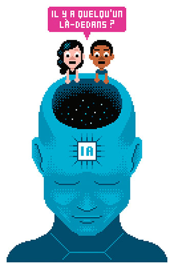Une IA ne peut rien faire toute seule, elle est dépendante des humains qui l’entraînent et la corrigent. C’est quoi l’intelligence artificielle ?, Astrapi n°1022, 15 octobre 2023. Illustration : Laurent Bazart.