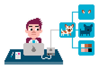 Étape 2 : l’informaticien apprend à son programme quels détails identifier. C’est quoi l’intelligence artificielle ?, Astrapi n°1022, 15 octobre 2023. Illustration : Laurent Bazart.