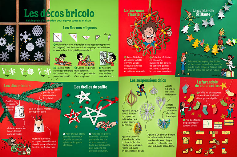 La déco. Un Noël tout en papier !, Astrapi n°1025, 1er décembre 2023. Photo : Benoît Teillet. Illustrations : Mathieu de Muizon.