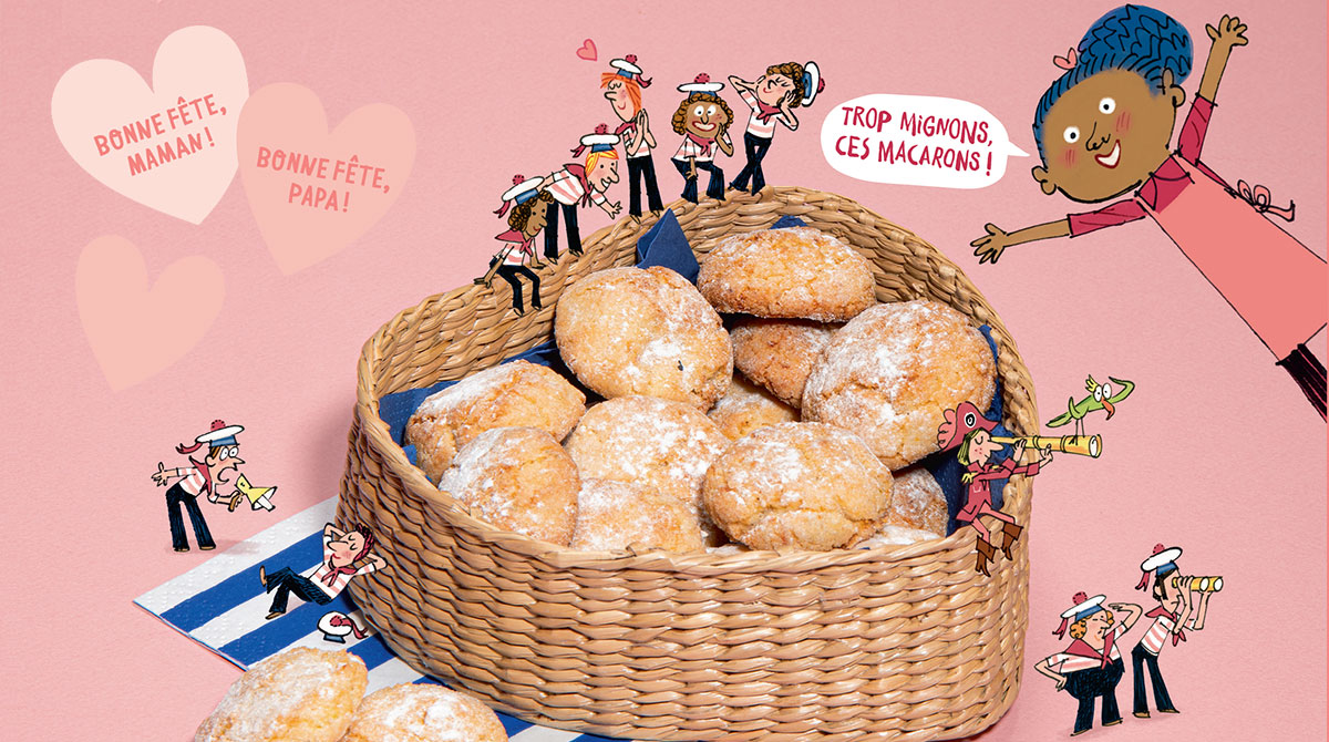 Photo : Benoît Teillet. Illustrations : Laurent Simon. Recette pour enfants : les macarons fondants, Astrapi n°1037, 1er juin 2024.