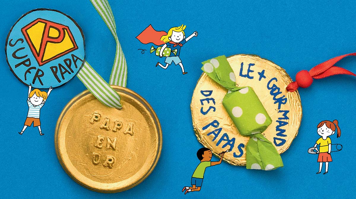 Photo : Benoît Pelletier. Illustrations : Aki. Bricolage : les médailles du meilleur papa.