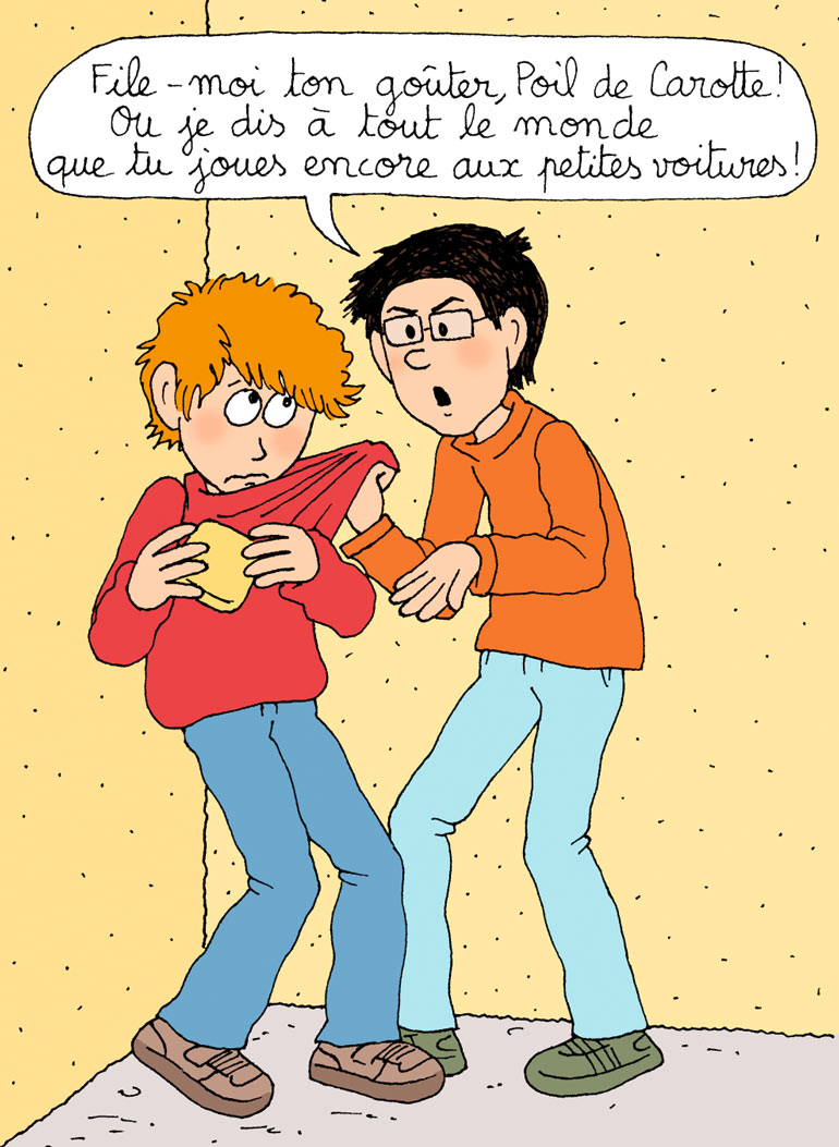 “Stop au harcèlement à l'école !”, Astrapi n°914. Texte : Juliette Sausse et Gwénaëlle Boulet. Illustrations : Marylise Morel (création : Bernadette Després). Couleurs : Laurence Croix.