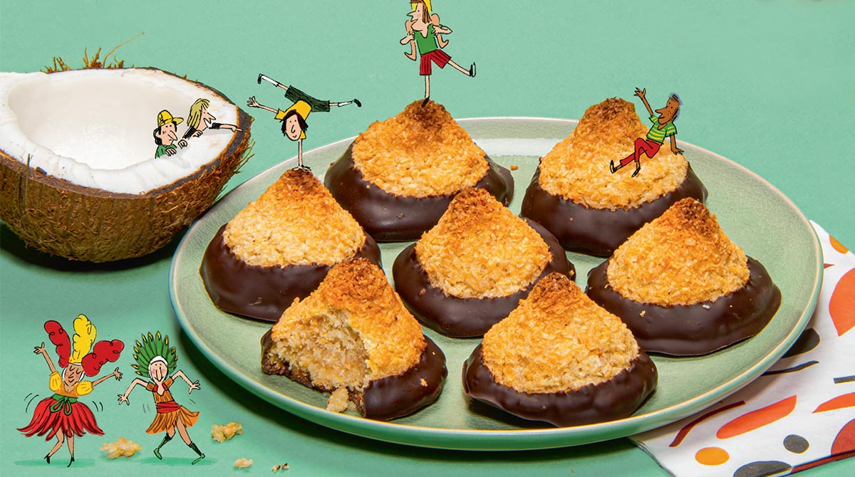 “Les rochers chococo”, Astrapi n°975, 1er septembre 2021. Recette : Bruno Muscat. Stylisme et réalisation : Julie Boogaerts. Photo : Benoît Teillet. Illustrations : Laurent Simon. Couleurs : Rémi Chaurand.