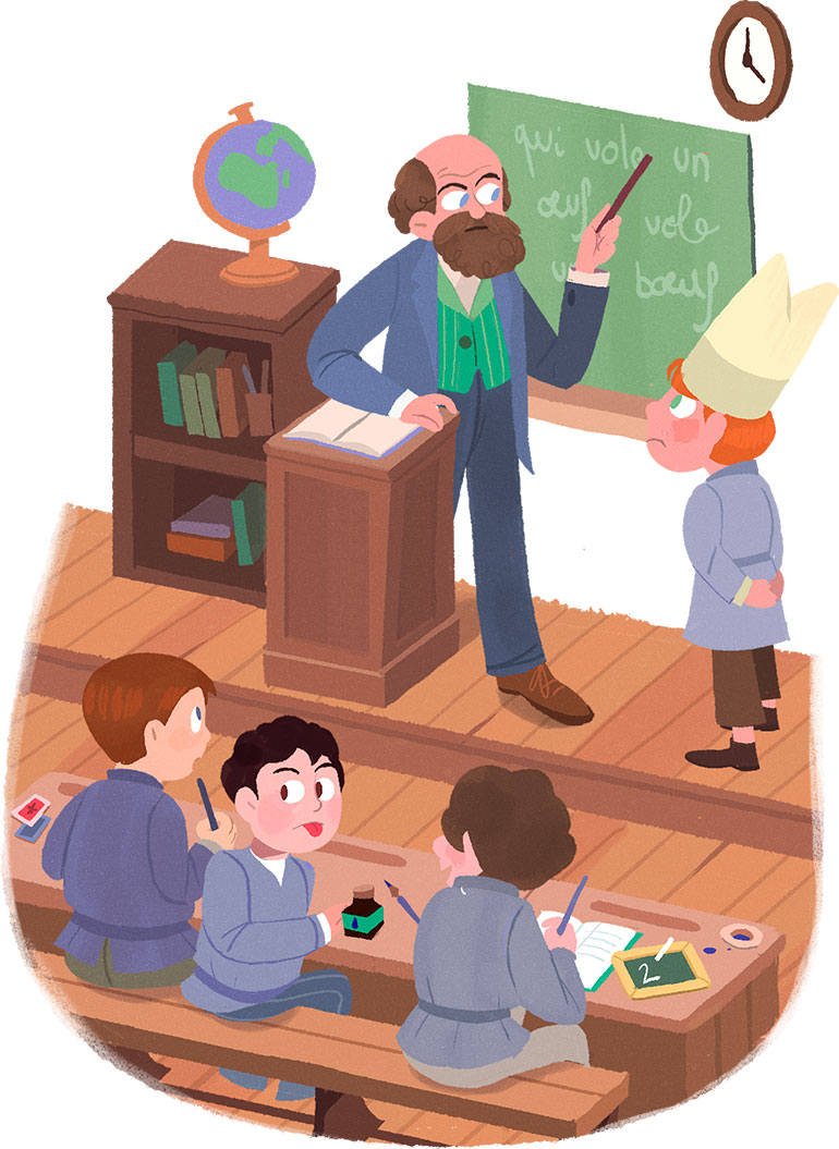 Au 19e siècle : tous à l’école ! “L’école, toute une histoire !”, Astrapi n°1041, 1er septembre 2024. Illustrations : Marie Touly.
