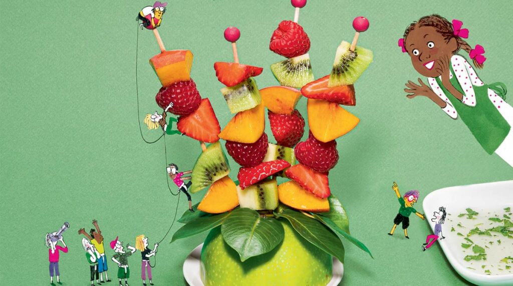 “Les brochettes de l’été”, Astrapi n°949, 1er juin 2020. Recette : Bruno Muscat. Stylisme et réalisation : Julie Boogaerts. Photo : Benoît Teillet. Illustrations : Laurent Simon.