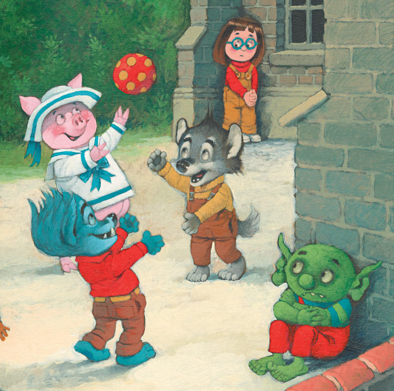 Illustration extraite de l'histoire Le Petit Ogre et ses copains d'école, magazine Belles Histoires n°604 © David Perkins.