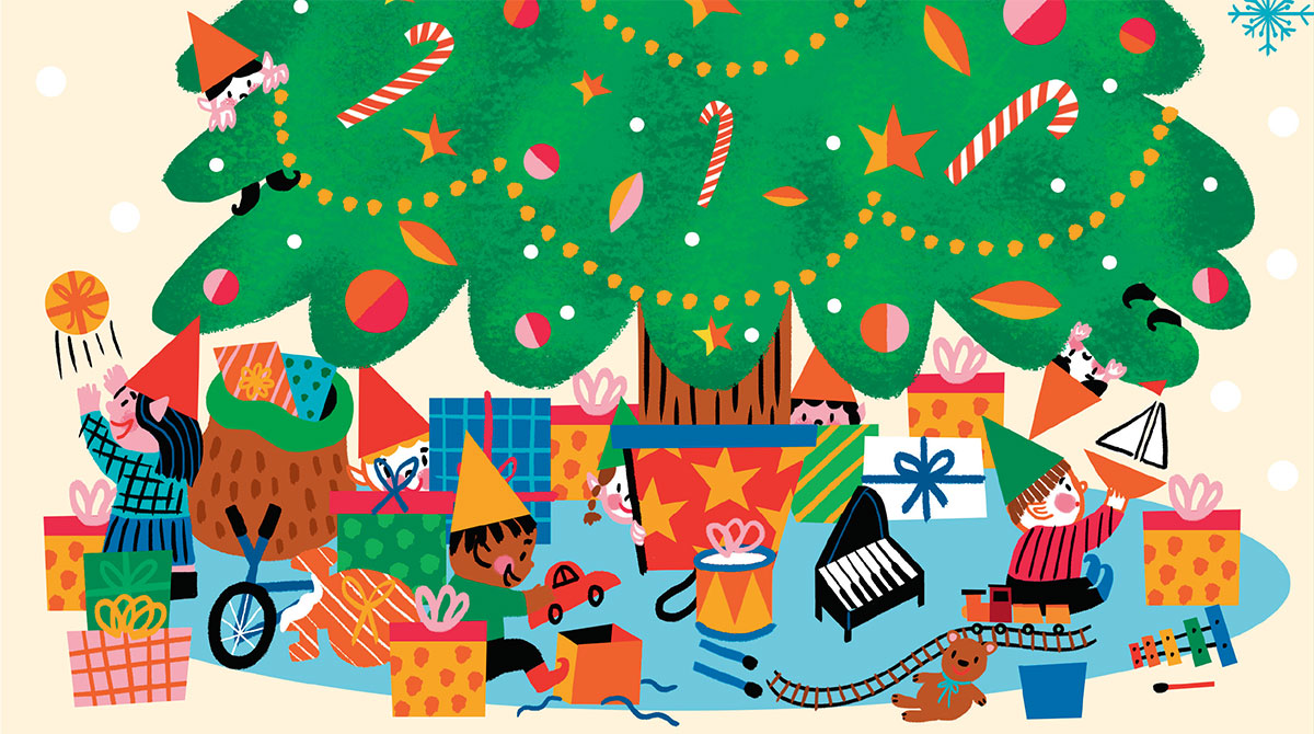 © Illustration : Sophie Beer. Les Amuse-mots : Vite, vite, Père Noël !, Les Belles Histoires n°612, décembre 2023.