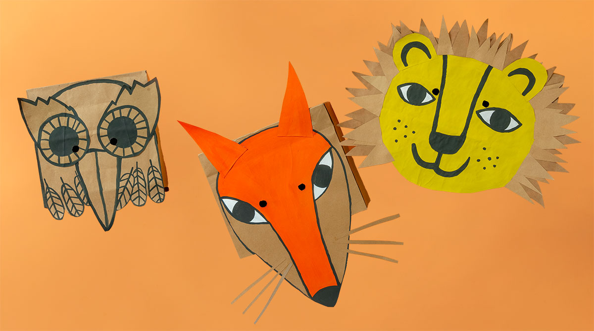 3 masques en papier faciles à fabriquer : renard, lion ou chouette.