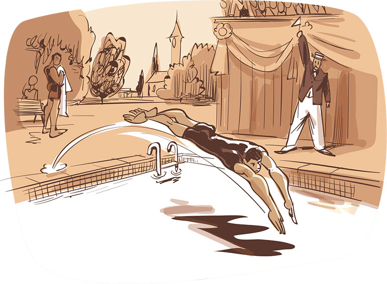 Le plongeon en longueur. Les sports mis sur la touche, Images Doc n°428, août 2024. Illustration : Renaud Collin.