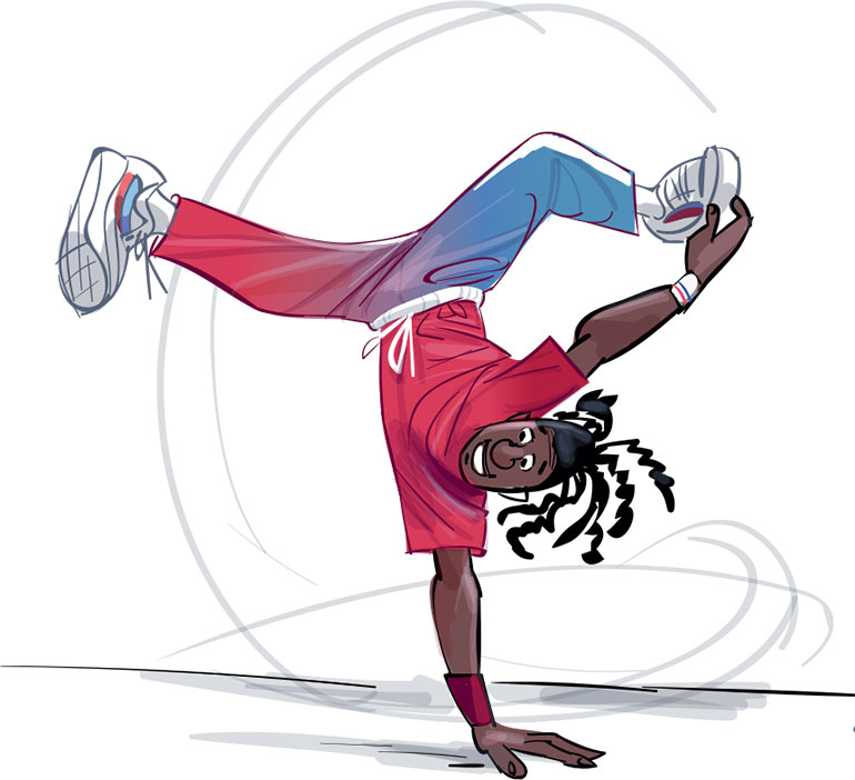 Le breaking. Les nouveaux sports des JO, Images Doc n°428, août 2024. Illustration : Renaud Collin.