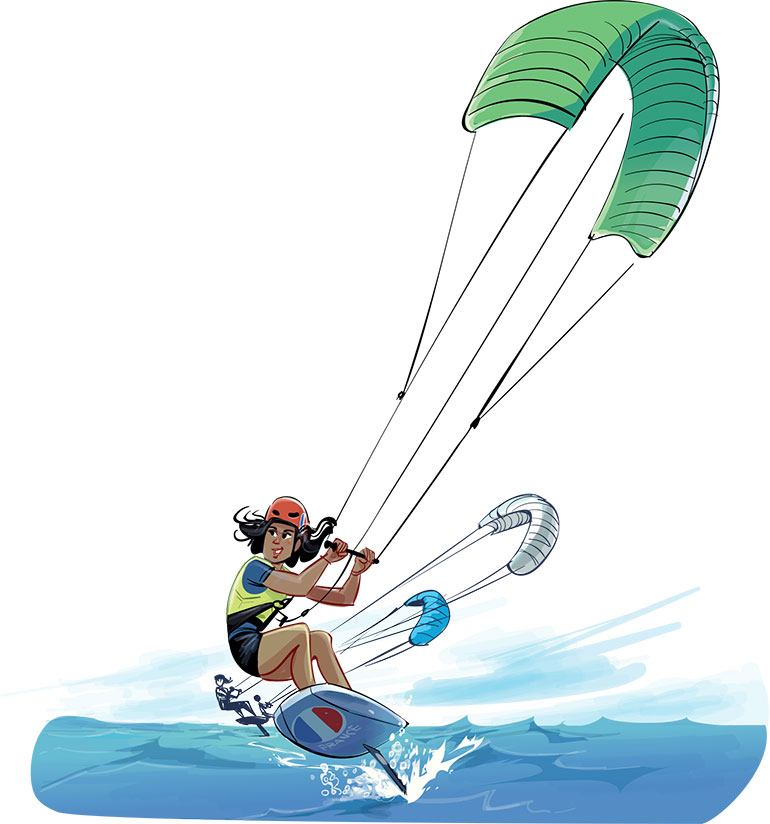 Le formula kite. Les nouveaux sports des JO, Images Doc n°428, août 2024. Illustration : Renaud Collin.