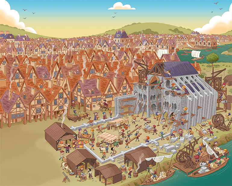 Au Moyen Âge. Énigme à Notre-Dame, magazine Astrapi n° 1047 du 1er décembre 2024. Illustrations : Roger Zanni.