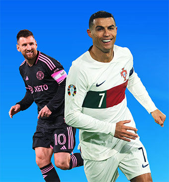 Cristiano Ronaldo et Lionel Messi. Les stars préférées des ados, article extrait du magazine Okapi n°1193, 1er février 2024. Photo : Greg Atkins/Cal Sport media/Sipa USA/Sipa - Olivier Matthys/AP/Sipa.