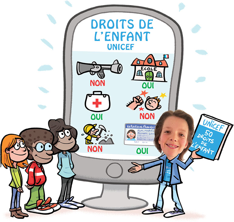 Léo explique aux enfants qu’ils ont des droits. J'ai décidé d'agir !, article extrait du magazine Okapi n°1199, 1er mai 2024. Illustration : Mauro Mazzari. Photos : DR
