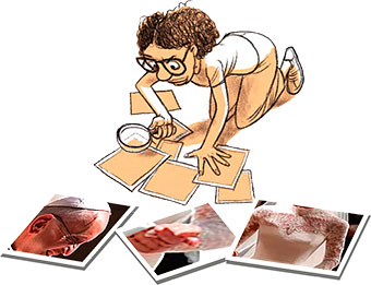 Examiner chaque détail à la loupe : les clichés créés par l’IA sont pleins de défauts. Comment ils traquent les fake news, article extrait du magazine Okapi n°1196, 15 mars 2024. Illustration : Tehem.