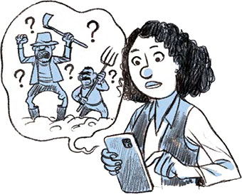 Examiner toutes les déclarations à la loupe. Comment ils traquent les fake news, article extrait du magazine Okapi n°1196, 15 mars 2024. Illustration : Tehem.