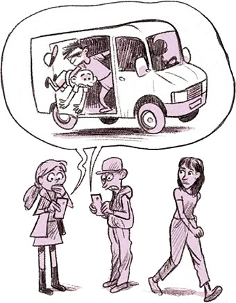 Face aux rumeurs, un réflexe s’impose : regarder qui partage. Comment ils traquent les fake news, article extrait du magazine Okapi n°1196, 15 mars 2024. Illustration : Tehem.