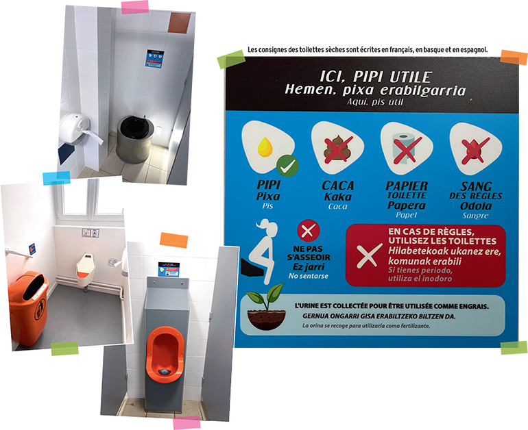 Les consignes des toilettes sèches du collège Saint-Vincent d’Hendaye (Pyrénées-Atlantiques) sont écrites en français, en basque et en espagnol.