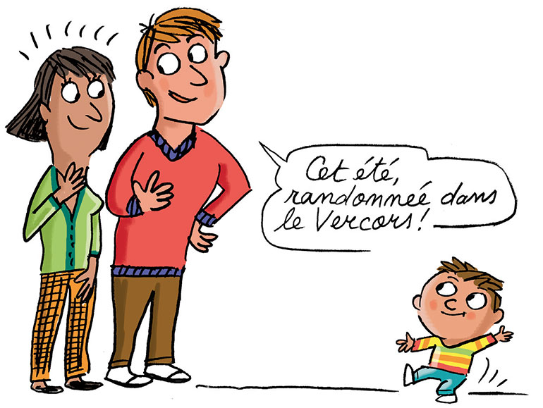 La marche permet au tout-petit de travailler sa motricité globale ainsi que sa motricité fine. Au secours, mon petit ne tient pas en place !, extrait du supplément pour les parents du magazine Popi n°451, mars 2024. Illustration : Peter Elliott.
