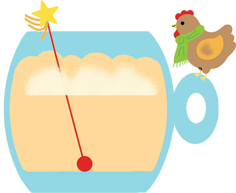 Recette : le petit lait de poule. Illustration : Sophie Bouxom. Popi n° 462.