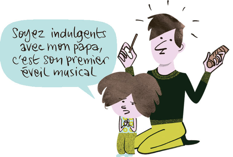 “Soyez indulgents avec mon papa, c'est son premier éveil musical !” Popi n °466. Illustration : Jean-Louis Cornalba.