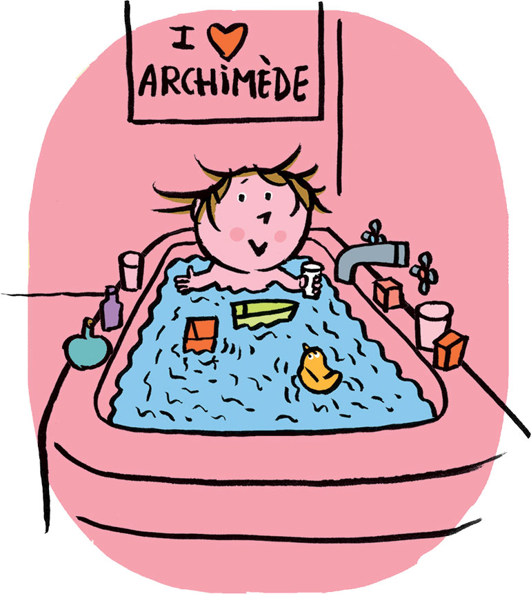 Le bain est une occasion idéale pour s'éveiller aux mathématiques. Avec des contenants variés, remplir, vider, verser et se rendre compte que ça déborde ou qu’il manque de l’eau, quel entraînement ! © Pascal Lemaître, Popi n°464.